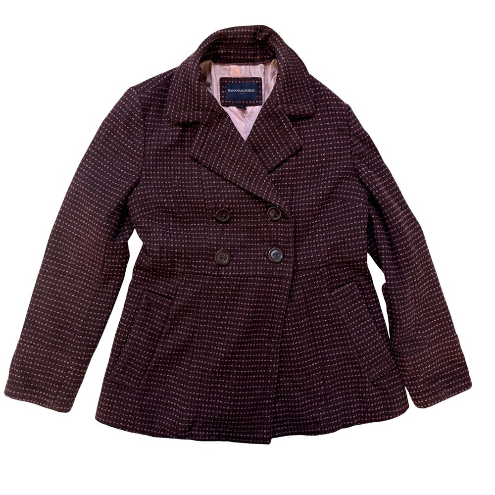 Banana Republic Womens Brown Pink Textured Double Breasted Peacoat Jacket Medium